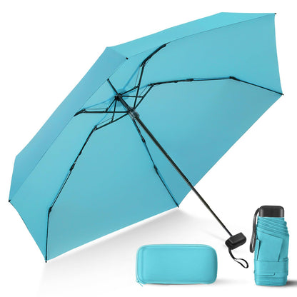 Mini Umbrella for Travel with Case Small Compact Sun Rain Tiny for Purse