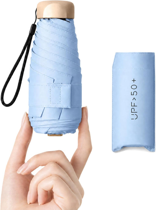 Compact Travel Umbrella, Mini Umbrella - UPF 50+ UV Protection & Waterproof, Windproof 6 Ribs Fiberglass, Pocket-Sized 6.3in Folded, Lightweight 7.05oz for Backpack Travel, Travel Essentials with Black Cooling Tech, for Women and Men, Perfect for Airplane