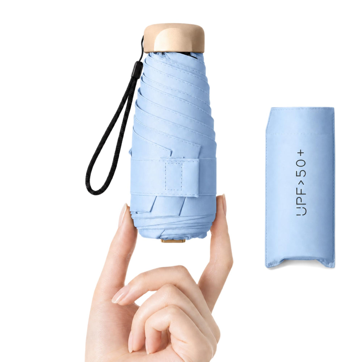 Compact Travel Umbrella, Mini Umbrella - UPF 50+ UV Protection & Waterproof, Windproof 6 Ribs Fiberglass, Pocket-Sized 6.3in Folded, Lightweight 7.05oz for Backpack Travel, Travel Essentials with Black Cooling Tech, for Women and Men, Perfect for Airplane