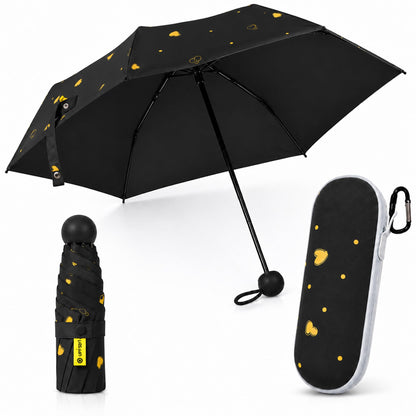 Mini Travel Umbrella, UPF 50+ Purse Umbrella with Case and Carabiner
