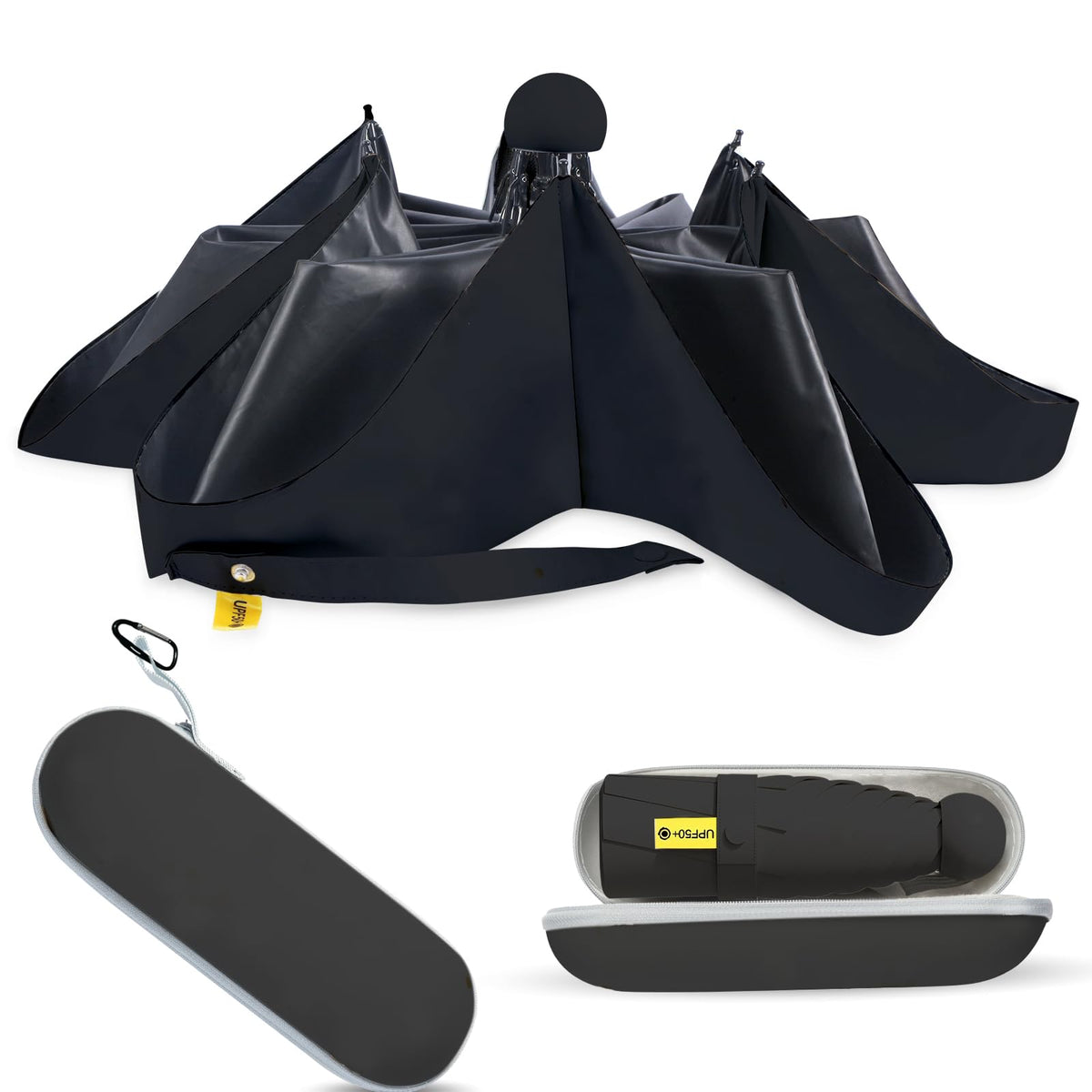 Mini Travel Umbrella, UPF 50+ Purse Umbrella with Case and Carabiner