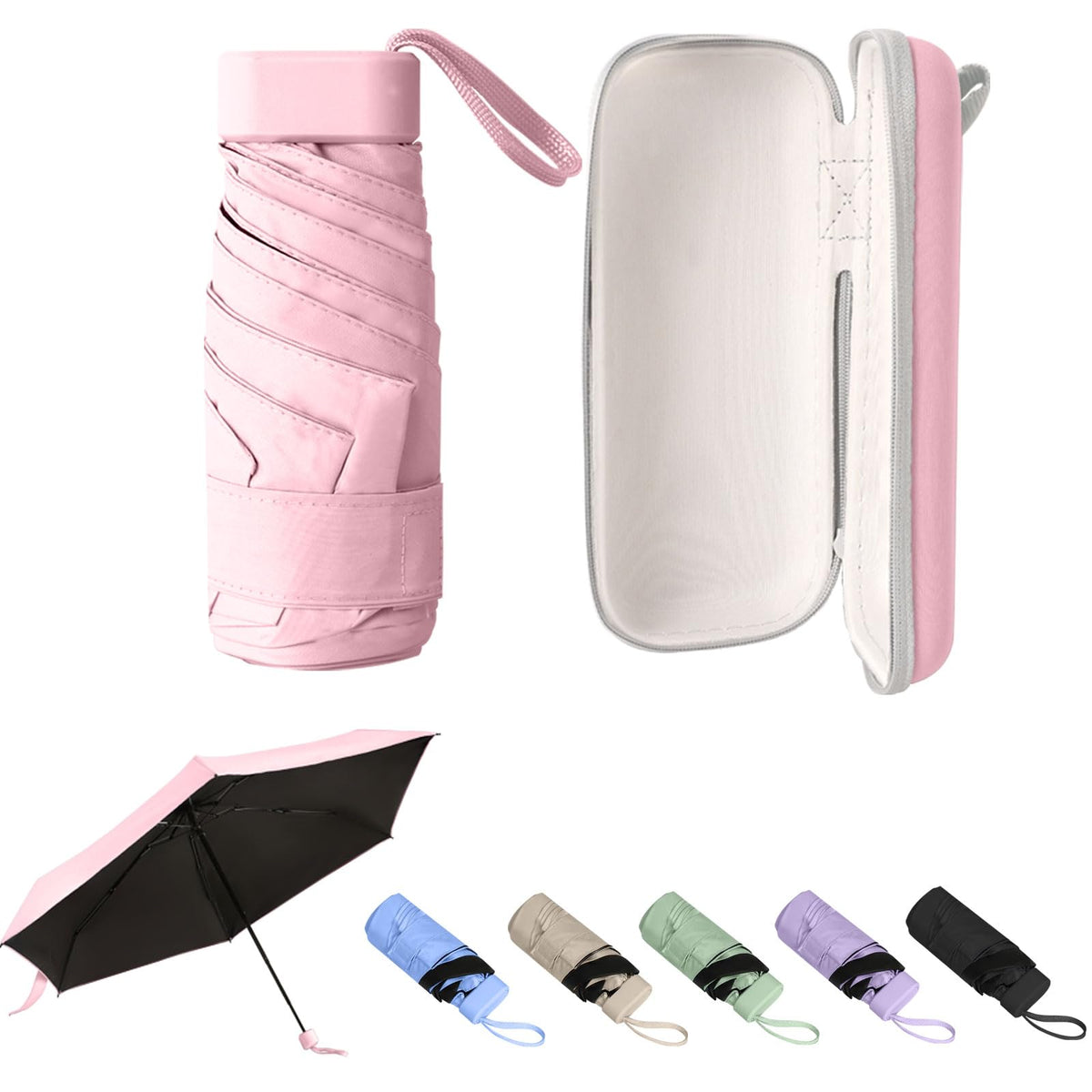 GUARAY Mini Umbrella with Case – Lightweight Folding Compact Travel Accessory, Small Sun Umbrella UV Protection for Girls, Kids & Adults, Fits in Purse Pocket Backpack