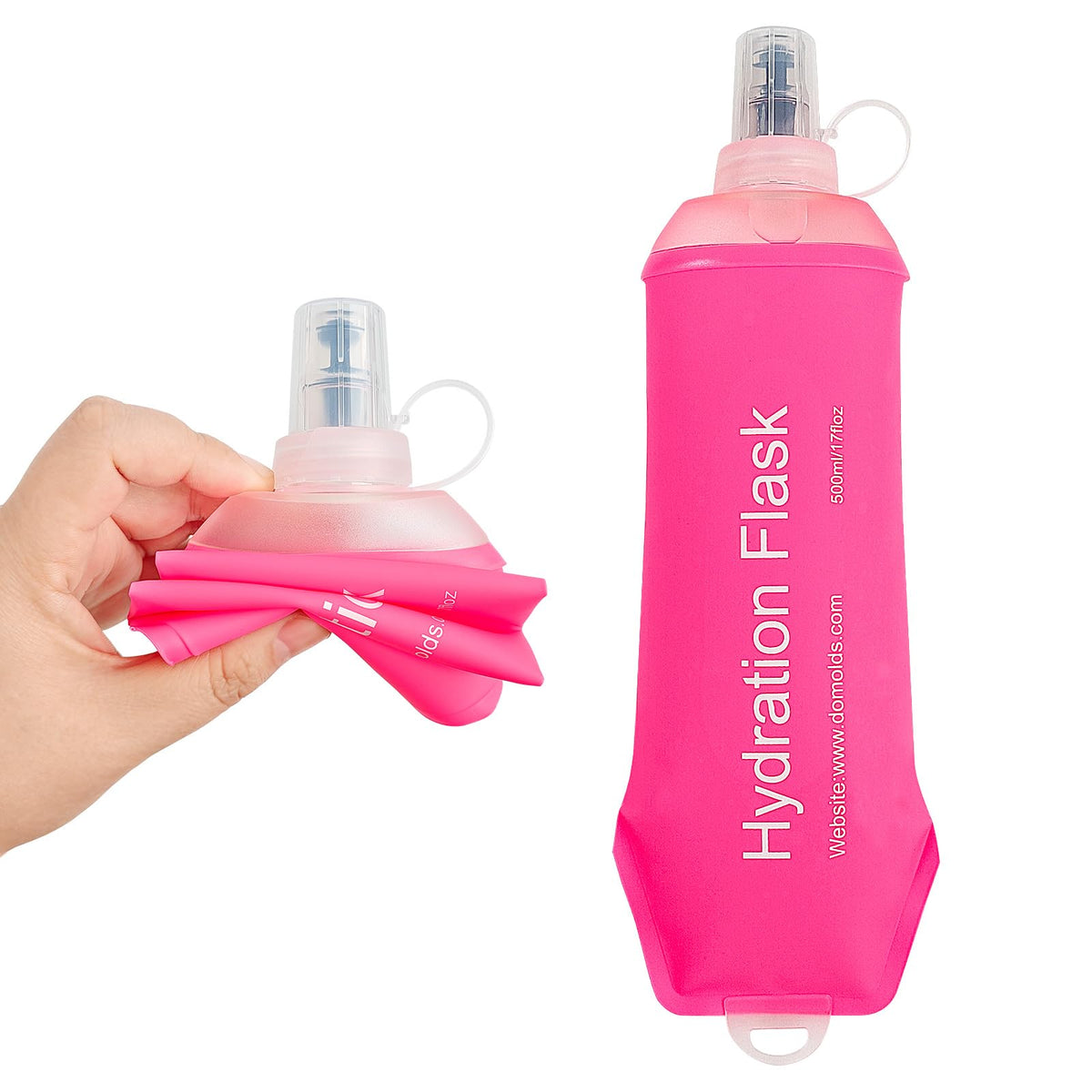 2 Pack 500ml Soft Flask, Shrink As You Drink Collapsible Water Bottles for Running Vest & Hydration Pack, BPA-Free Leak-Proof TPU Folding Bottle for Hiking Cycling Climbing Jogging-White