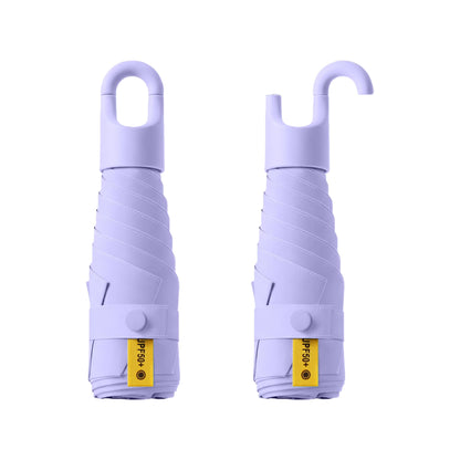 Mini Travel Folding Umbrella With Rotating Open&Close Ring Carabiner Handle for Women Kids - Small Portable Pocket Parasol,Lightweight Compact,6 Ribs,UV Protection,UPF 50,Rain Sun,Backpack