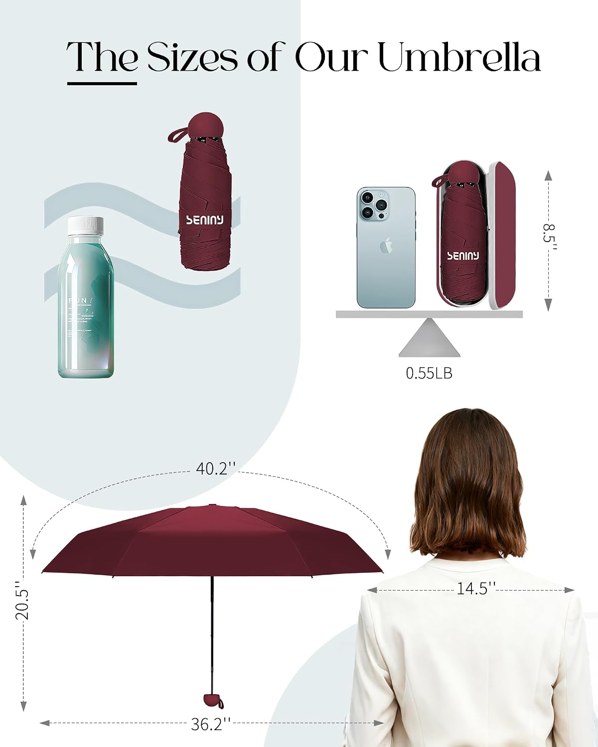Seniny Mini Travel Umbrella with Case, Compact Pocket Size UV Sun & Rain