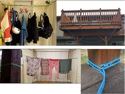 Long Compact Lightweight Camping Hiking Travel Portable Adjustable Rustproof Non-Slip Laundry Hanger Clothesline 16.5' Feet w/Bonus Plastic Clothes Clips and Mesh Zipper Pouch