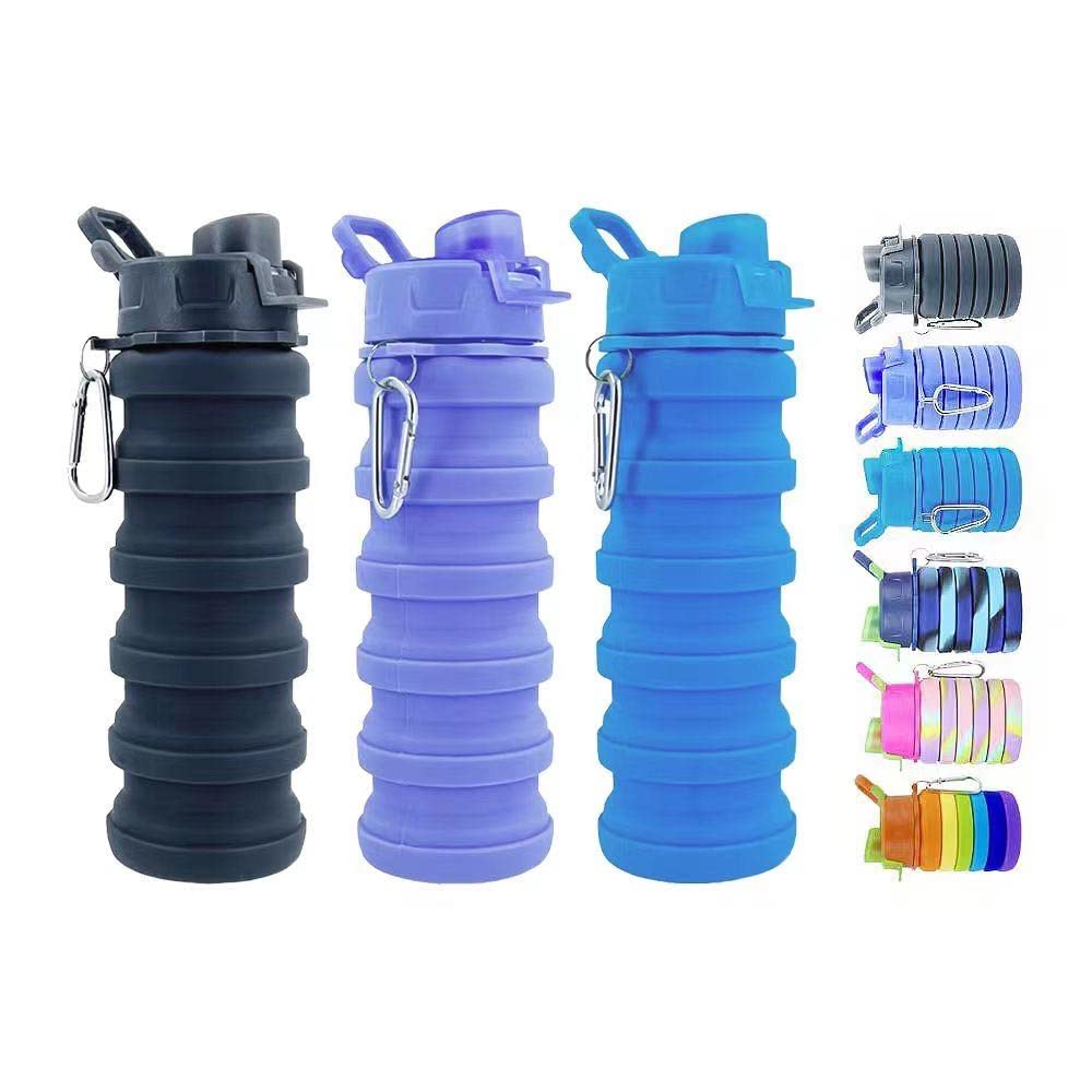 Collapsible Water Bottles 3 Pack 500ml (Black+Purple+Blue)