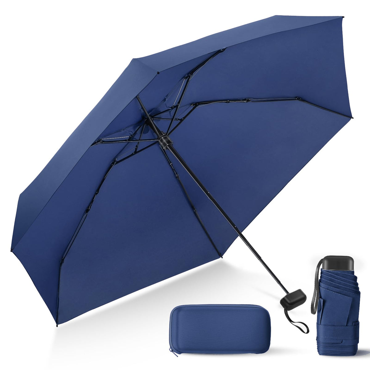Mini Umbrella for Travel with Case Small Compact Sun Rain Tiny for Purse
