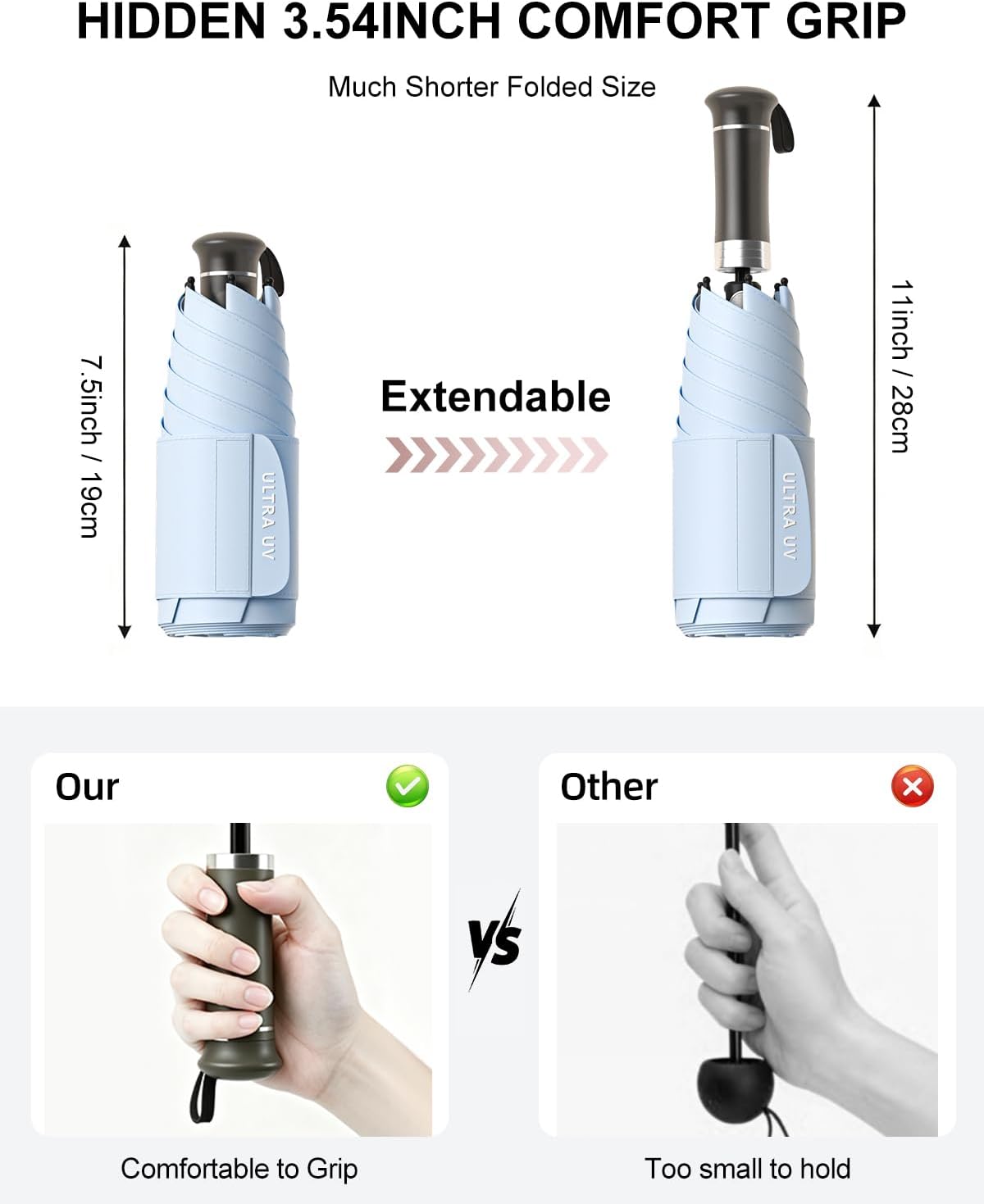 Mucat Mini Travel Umbrella with Retractable Handle