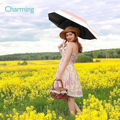 Mini Travel Sun Umbrella for Purse - Small Compact UV Protection, Lightweight Portable Parasol, Windproof for Women, Men, Kids