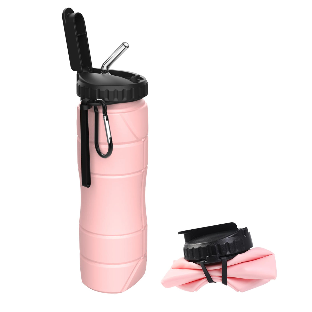 Collapsible Water Bottles, 22oz with Straw for Travel, Gym & Sports