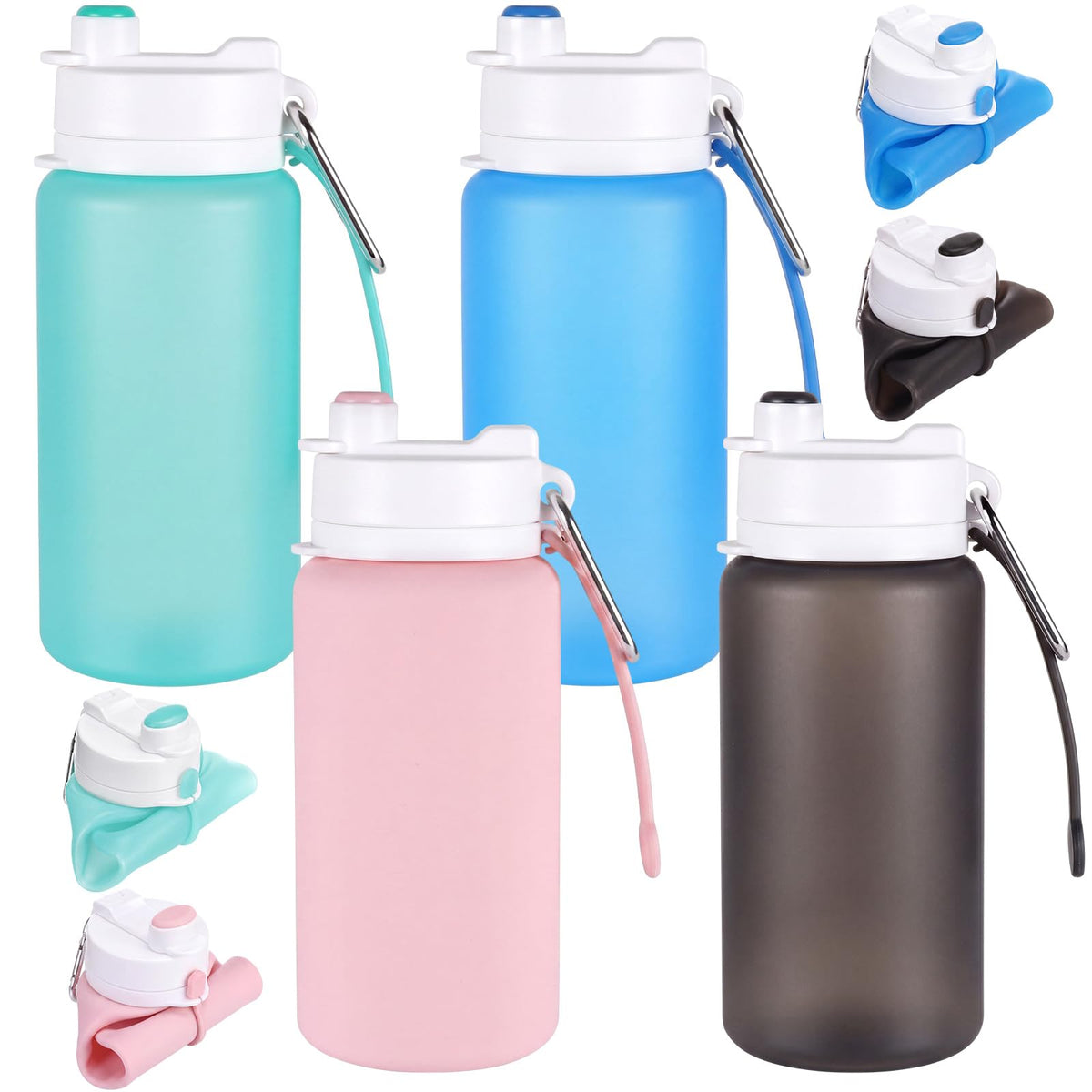 LemonRoad 2 Pcs 19 oz Silicone Collapsible Water Bottle, Pink Green