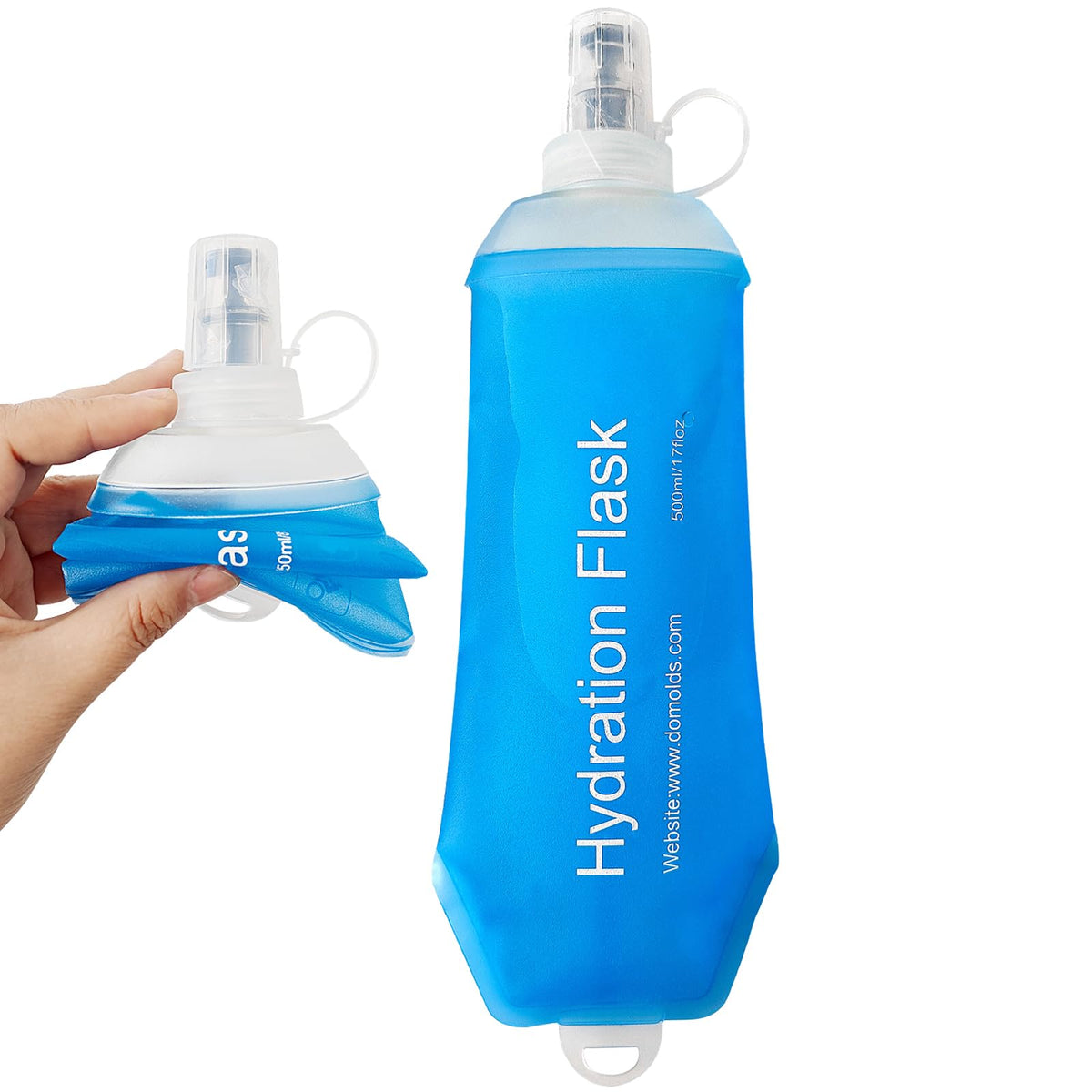 2 Pack 500ml Soft Flask, Shrink As You Drink Collapsible Water Bottles for Running Vest & Hydration Pack, BPA-Free Leak-Proof TPU Folding Bottle for Hiking Cycling Climbing Jogging-White