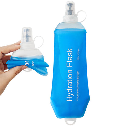 2 Pack 500ml Soft Flask, Shrink As You Drink Collapsible Water Bottles for Running Vest & Hydration Pack, BPA-Free Leak-Proof TPU Folding Bottle for Hiking Cycling Climbing Jogging-White