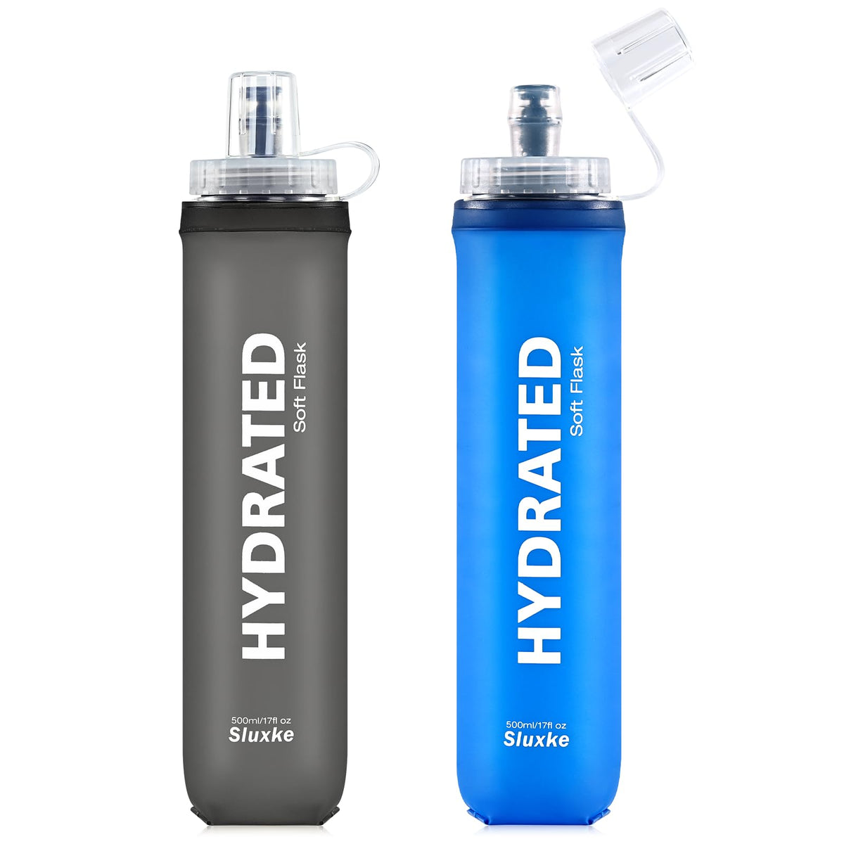 SLUXKE 3 Pack Soft Water Bottle, 25oz/750ml Flask Running Bottles for Hydration Packs, TPU Collapsible Reusable Handheld Flasks for Hiking Cycling Climbing