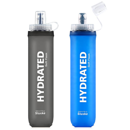 SLUXKE 3 Pack Soft Water Bottle, 25oz/750ml Flask Running Bottles for Hydration Packs, TPU Collapsible Reusable Handheld Flasks for Hiking Cycling Climbing