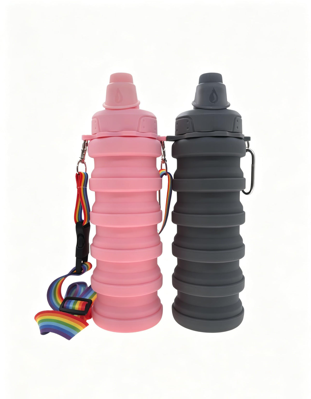 Silicone Collapsible Travel Water Bottles 17.6oz Dark Blue And Pink