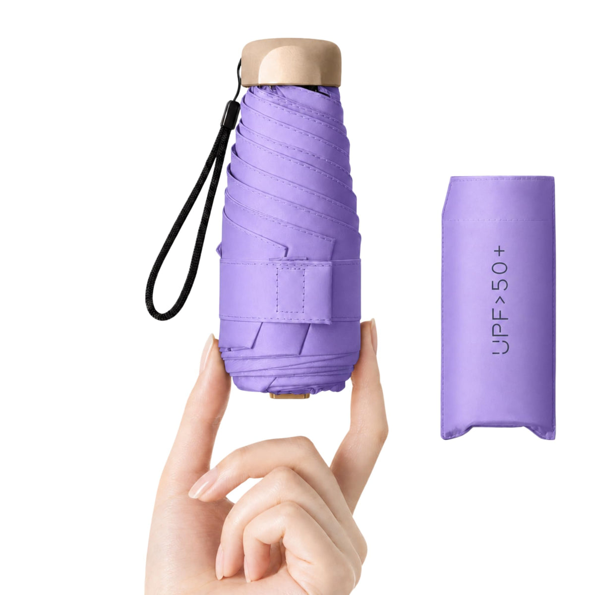 Compact Travel Umbrella, Mini Umbrella - UPF 50+ UV Protection & Waterproof, Windproof 6 Ribs Fiberglass, Pocket-Sized 6.3in Folded, Lightweight 7.05oz for Backpack Travel, Travel Essentials with Black Cooling Tech, for Women and Men, Perfect for Airplane