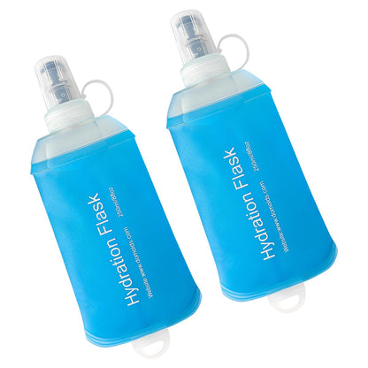 WILDREEDS 500ml Soft Flask, TPU Collapsible Soft Water Bottle for Hydration Pack, Running Vest, Folding Water Bottle for Hiking Cycling Climbing-2Pcs, Blue