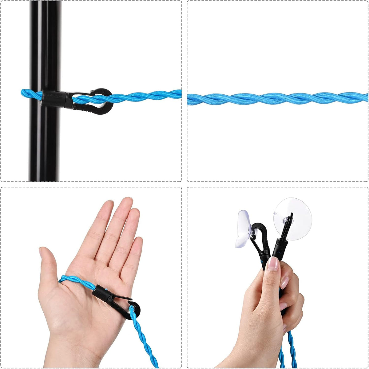 Boao 2 Pieces Travel Clothesline with Hooks and Suction Cups, Black, Blue