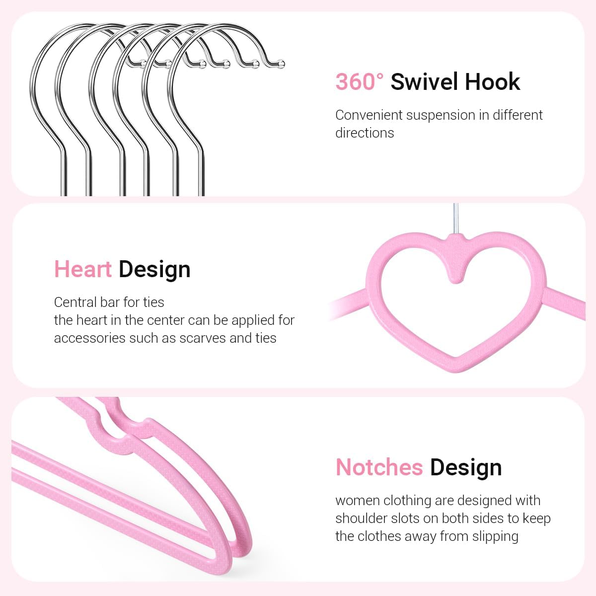Plastic Hangers 50 Pack, Cute Clothes Hanger Ultra Thin Space Saving - Pink Clothes Hangers with 360 Degree Swivel Hook & Travel Clothesline - Sturdy Adult Coat Hangers for Dress, Shirts, Coats