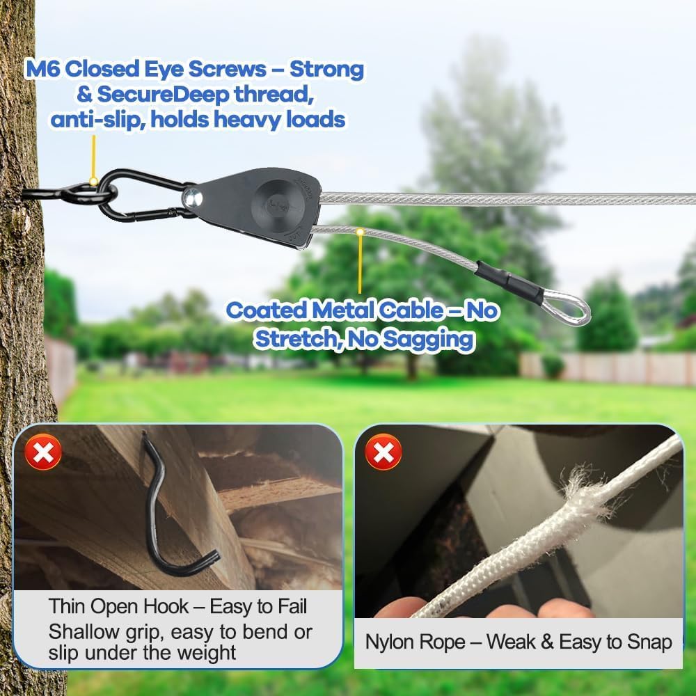 TooTaci Outdoor Clothesline Kit with Self-Locking Pulley, 30FT 3/16" Cable