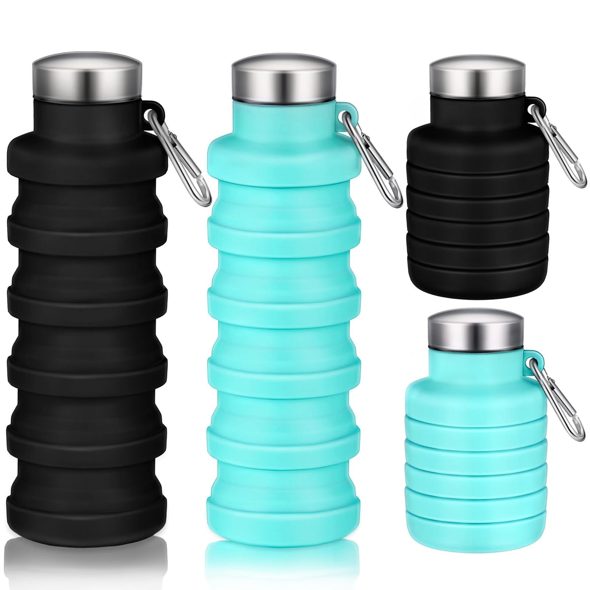 Baderke 2 Pcs Collapsible Water Bottles, 17oz, Black, Gray White