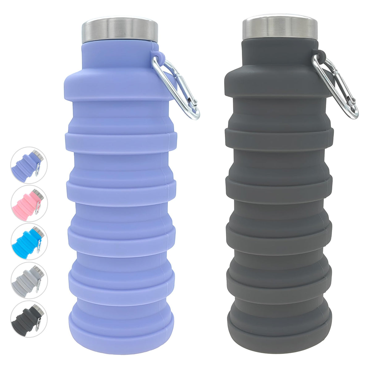 YCT Collapsible Water Bottle 17oz（500ml），Travel Portable Sport Water Bottle，Reusable Silicone Foldable Water Bottles for Gym Camping Hiking (Purple+Black)
