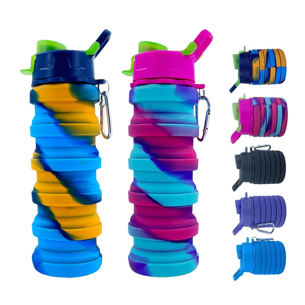 Collapsible Water Bottles 3 Pack 500ml (Black+Purple+Blue)