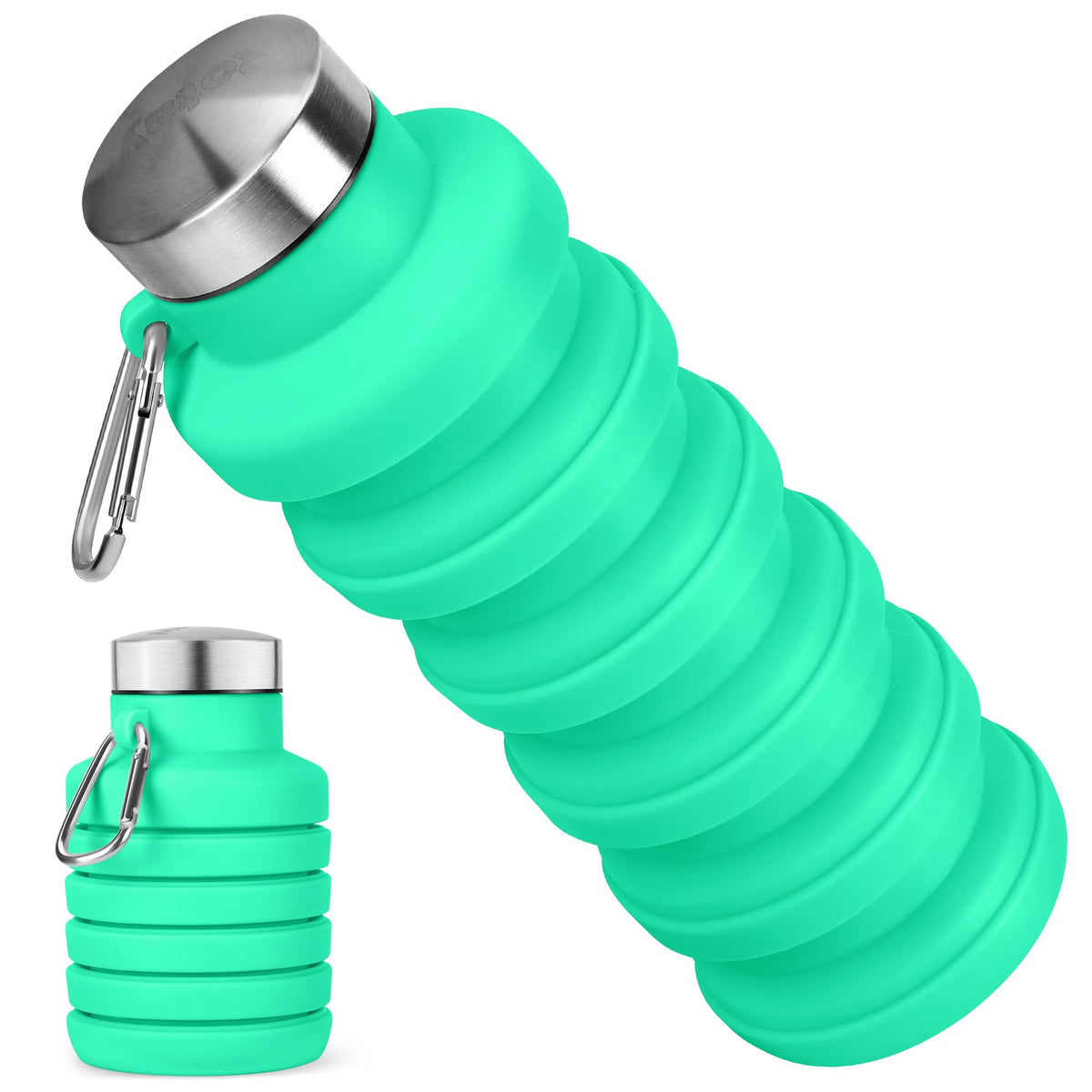 Collapsible Water Bottle, 16oz Portable Reusable Silicone Water Bottle with Carabiner for Gym, Travel, Camping, Hiking, Sports, Lightweight, BPA-Free, Leak-Proof, Foldable Design, Black