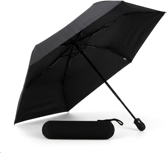 GAOYAING Compact Auto Travel Umbrella - 10.3" Folded, UPF 50+ UV Protection, Lightweight 9.3oz with Case
