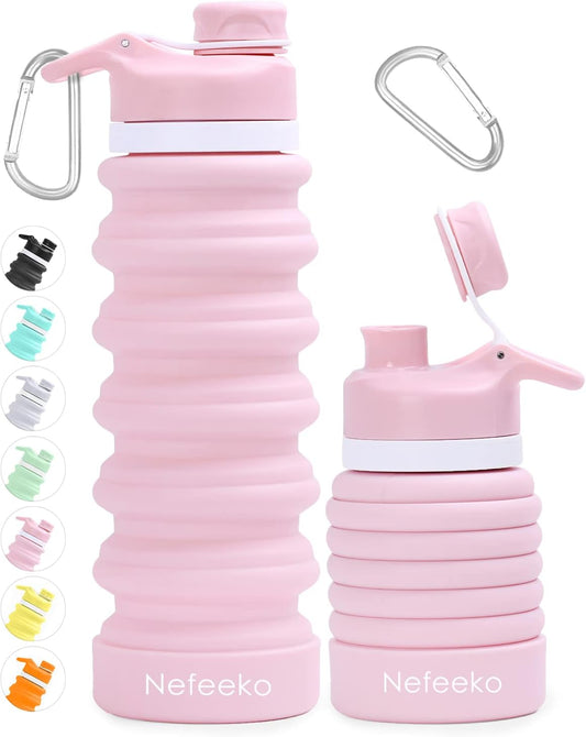 Nefeeko Collapsible Water Bottle, 26oz Silicone Foldable Water Bottles