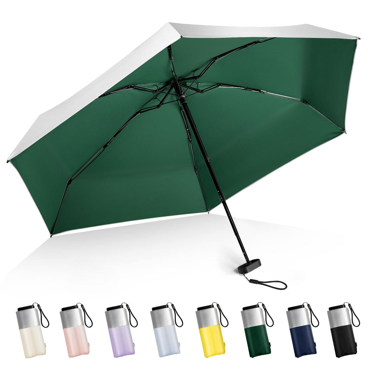 Mini Umbrella For Purse - UPF 50+ UV Blocker Sun Protection Umbrella, Small Micro Travel Parasol Design for Women, Black