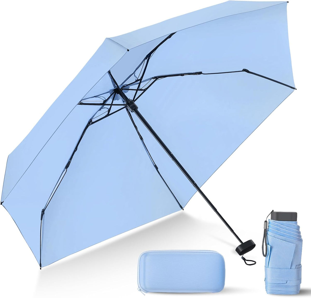 Mini Umbrella for Travel with Case Small Compact Sun Rain Tiny for Purse