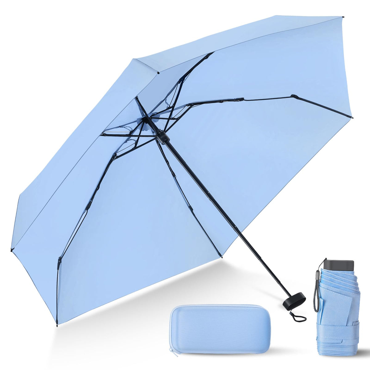 Mini Umbrella for Travel with Case Small Compact Sun Rain Tiny for Purse