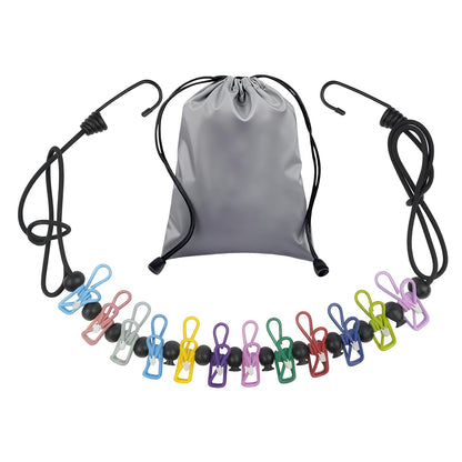 Travel Clothesline Retractable Portable Clothesline with 12 Clips Portable Elastic Camping Clothes Line with Anti-Slip Beads & Stainless Hooks for Hotel, RV, Boat, Outdoor Use (2 Pack)
