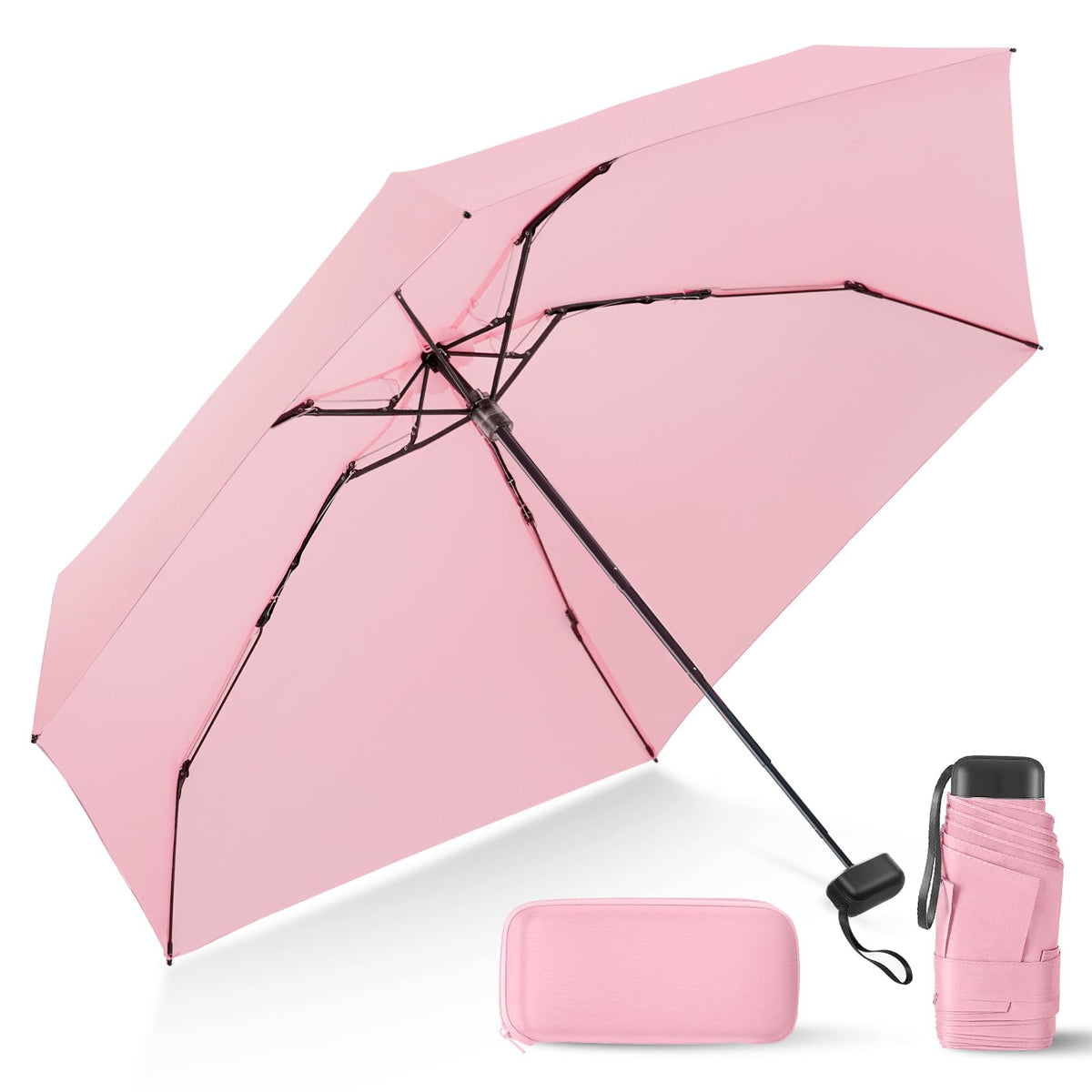 Mini Umbrella for Travel with Case Small Compact Sun Rain Tiny for Purse