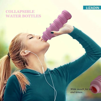 Collapsible water bottles 2 Pack with brush 500ml (Black+Pink)
