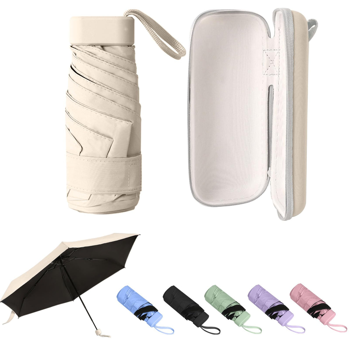 GUARAY Mini Umbrella with Case – Lightweight Folding Compact Travel Accessory, Small Sun Umbrella UV Protection for Girls, Kids & Adults, Fits in Purse Pocket Backpack