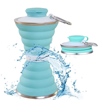 Collapsible Water Bottle, Camping Cup With Carabiner, Reuseable Silicone Foldable Leak Proof Portable Sports Travel Water Bottles For Outdoor, Travel Gym Hiking, BPA Free, Cycling Cups with Carabiner