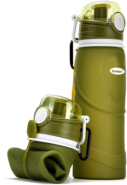 Collapsible Silicone Water Bottles-750ML,Medical Grade,BPA Free Travel Water Bottle Can Roll Up,26oz,Leak Proof Foldable Sports & Outdoor Water Bottles