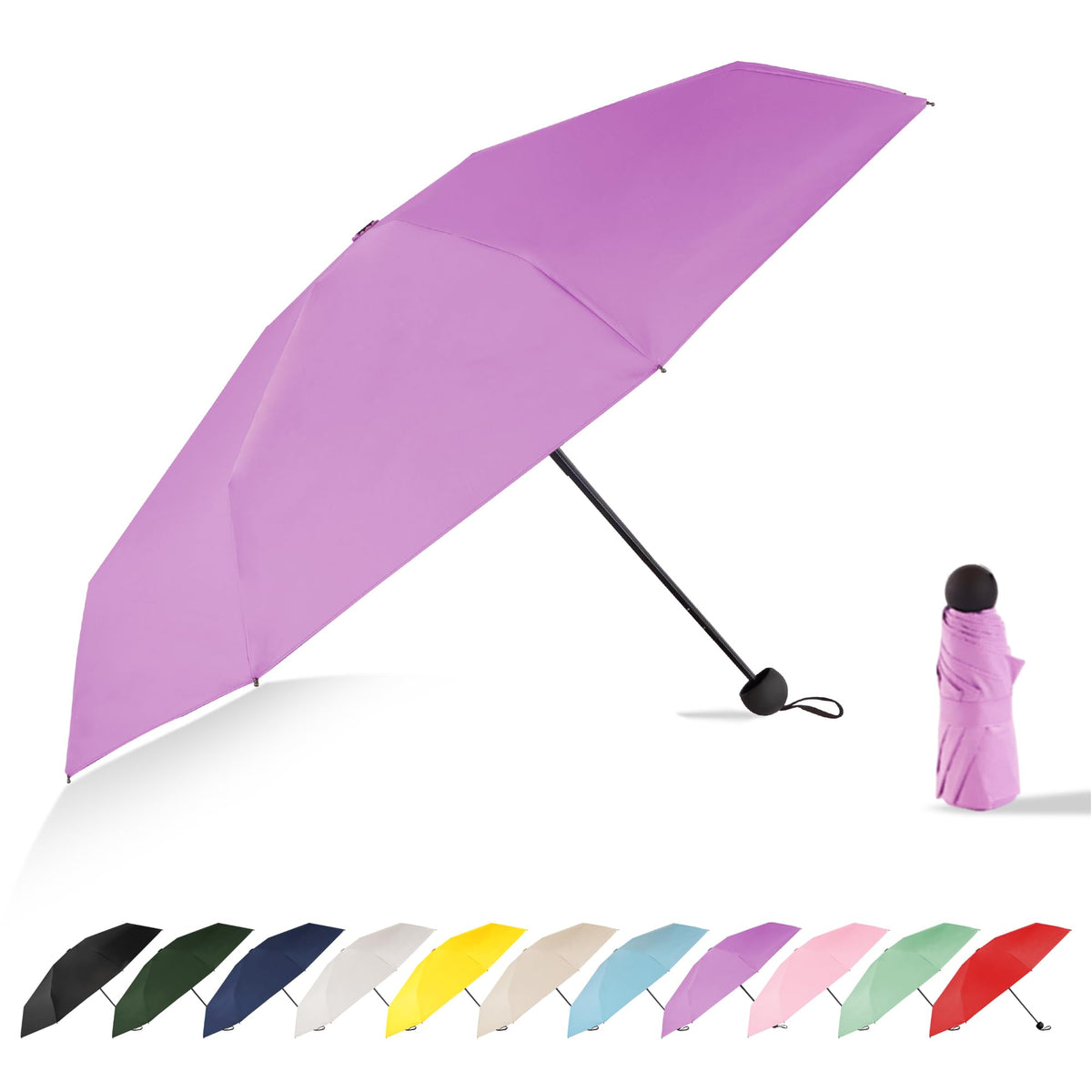 Mini Travel Umbrella Compact Small Size, UV Protection for Sun & Rain, Lightweight Folding, Wind Resistant, Small Backpack Purse Size for Women Kids