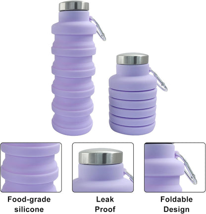 Silicone Collapsible Water Bottle, Black+Purple, 2 Pcs