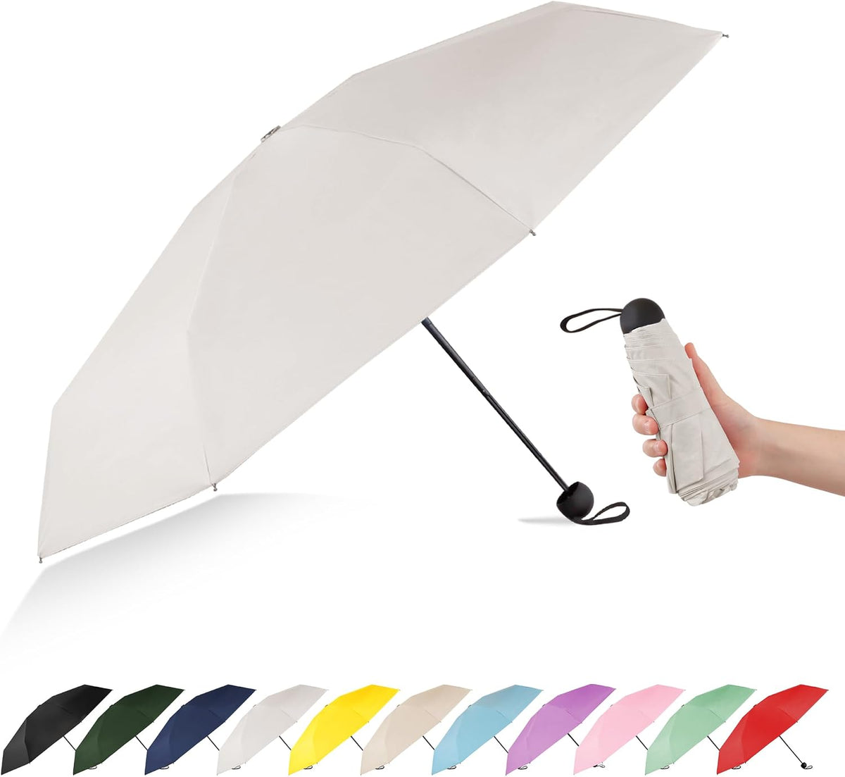 Mini Travel Umbrella Compact Small Size, UV Protection for Sun & Rain, Lightweight Folding, Wind Resistant, Small Backpack Purse Size for Women Kids