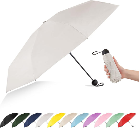 Mini Travel Umbrella Compact Small Size, UV Protection for Sun & Rain, Lightweight Folding, Wind Resistant, Small Backpack Purse Size for Women Kids