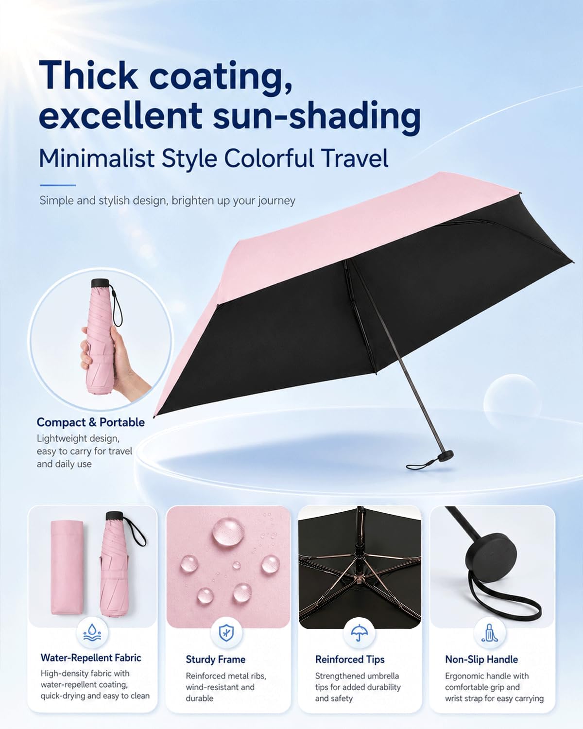 Beach Backpack Pencil Umbrella Japanese Sun from UV Protection Mini Travel Pocket Ultra Light Rain Sports Compact Small for Purse Size Tiny Windproof Walking Portable Lightweight Packable Large