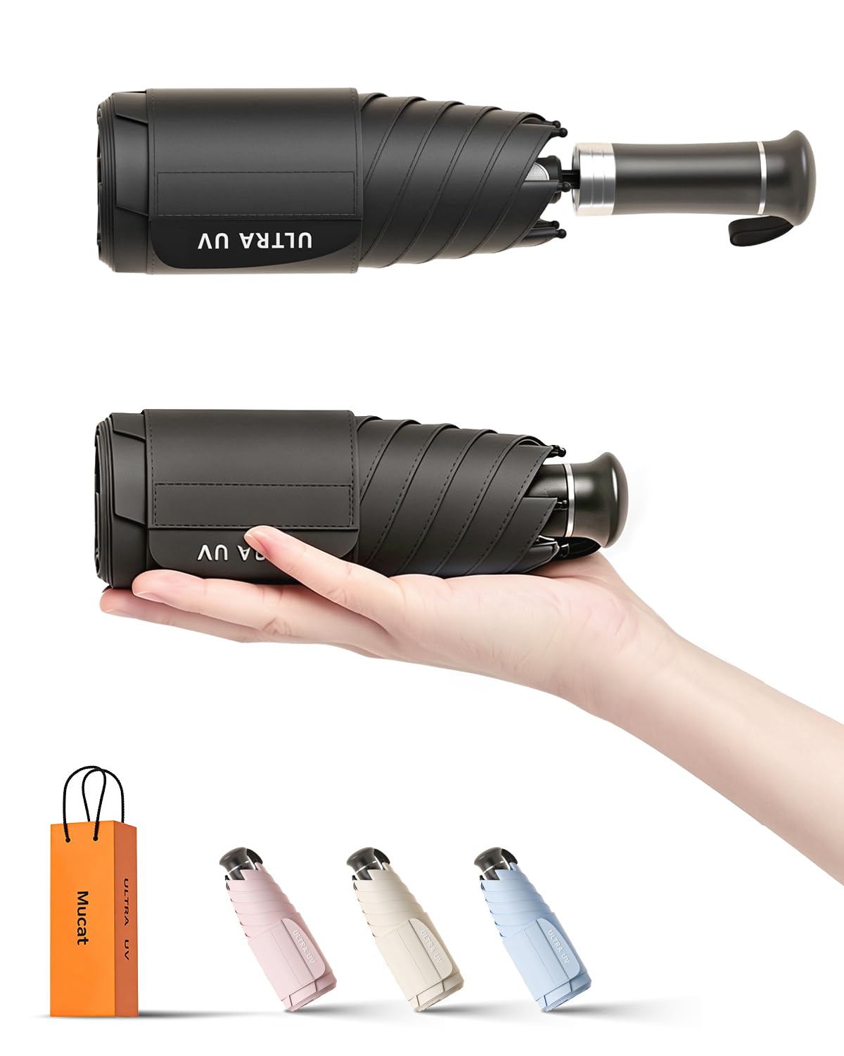 Mucat Mini Travel Umbrella with Retractable Handle