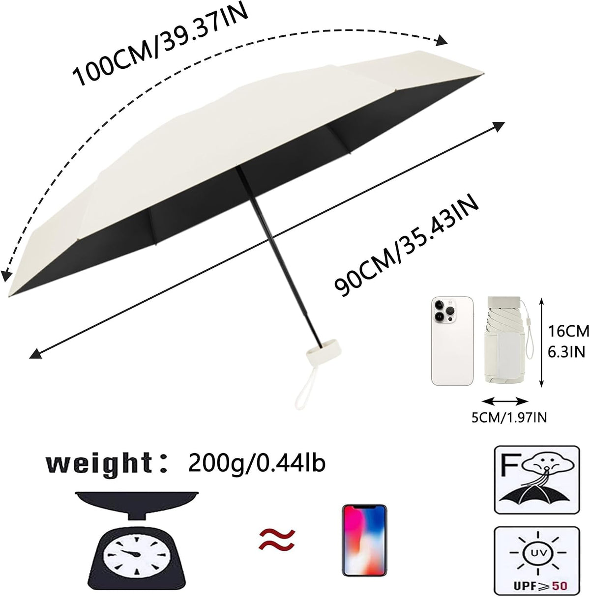 erised's bifrost Mini Travel Folding Umbrella, Small Compact and Lightweight/Wide Umbrella Strap/Flat Handle/Sun Rain/UPF 50+/UV Protection/Waterproof/6 Ribs/Cute/Kids/Women