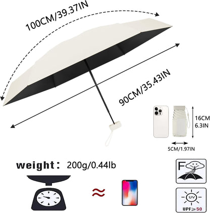 erised's bifrost Mini Travel Folding Umbrella, Small Compact and Lightweight/Wide Umbrella Strap/Flat Handle/Sun Rain/UPF 50+/UV Protection/Waterproof/6 Ribs/Cute/Kids/Women