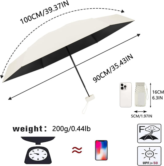 erised's bifrost Mini Travel Folding Umbrella, Small Compact and Lightweight/Wide Umbrella Strap/Flat Handle/Sun Rain/UPF 50+/UV Protection/Waterproof/6 Ribs/Cute/Kids/Women